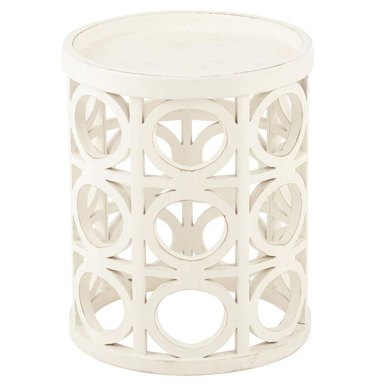 Carving Side Table - Round - Wide - Fir Wood