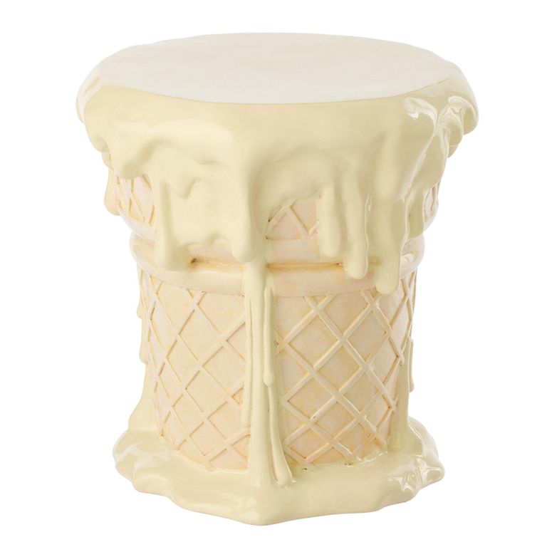 Ice Cream Accent Table  - Round - Cream and Beige - Polyresin