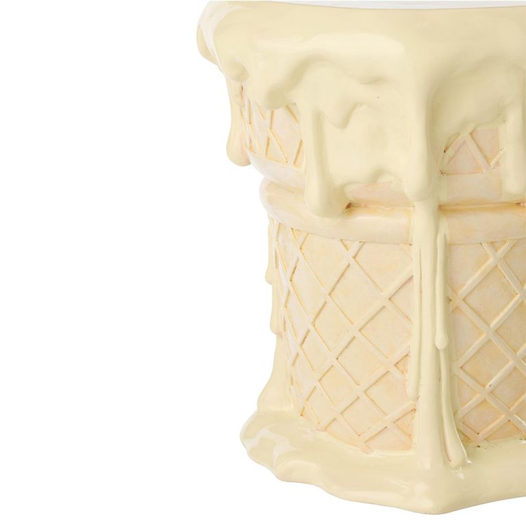 Ice Cream Accent Table  - Round - Cream and Beige - Polyresin