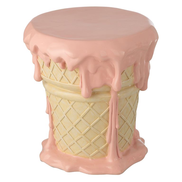 Ice Cream Accent Table  - Round - Light Pink and Beige - Polyresin