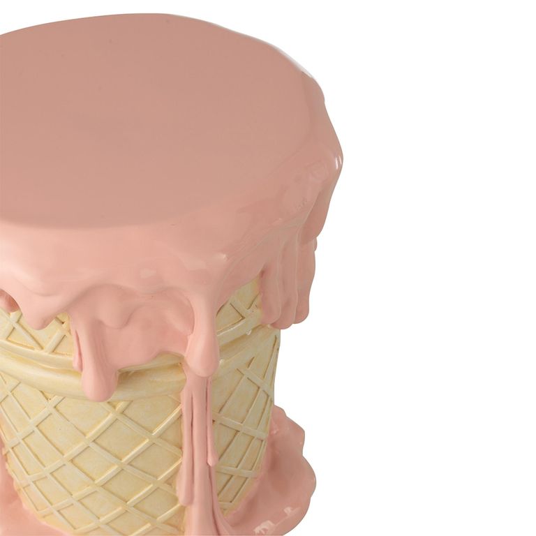 Ice Cream Accent Table  - Round - Light Pink and Beige - Polyresin