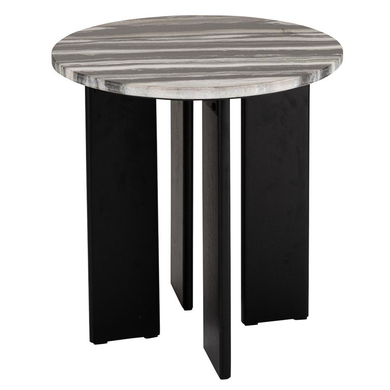 Mathilde Side Table - Round - Grey and Black - Marble