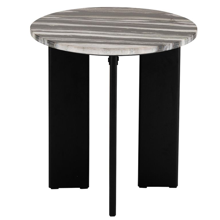 Mathilde Side Table - Round - Grey and Black - Marble