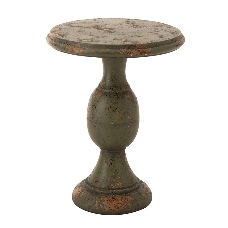 Outdoor Side Table - Round - Antique Magnesium Dark Green - Polyresin