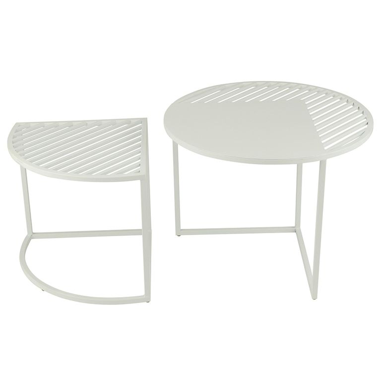 Outdoor Side Table - Round - 2 Tier - White Metal
