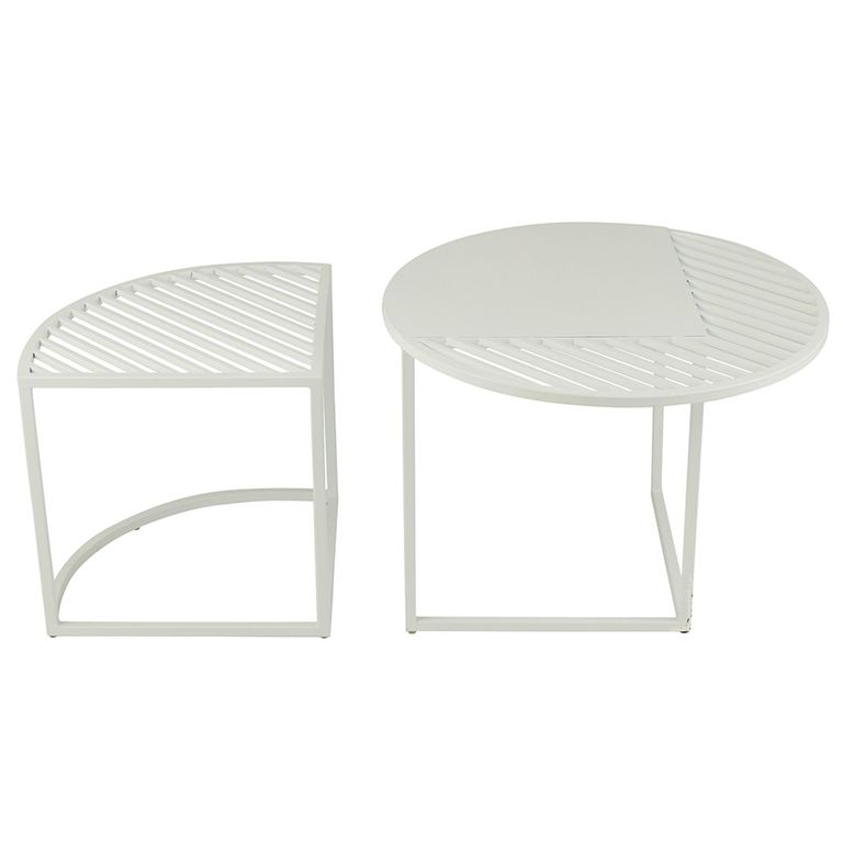 Outdoor Side Table - Round - 2 Tier - White Metal