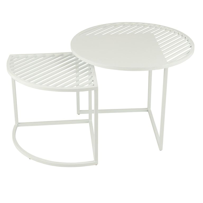 Outdoor Side Table - Round - 2 Tier - White Metal
