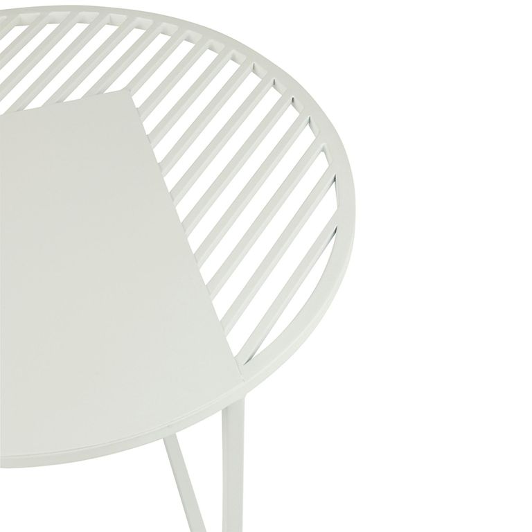 Outdoor Side Table - Round - 2 Tier - White Metal