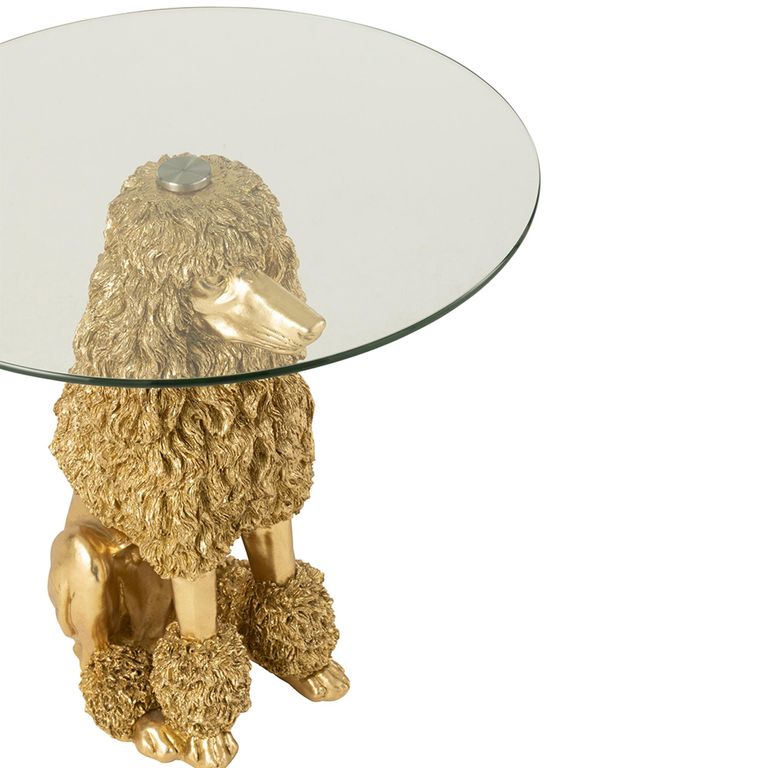 Poodle Accent Table - Round - Gold - Glass and Polyresin