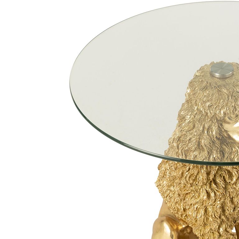Poodle Accent Table - Round - Gold - Glass and Polyresin