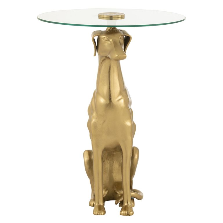 Accent Table - Round - Dog Base - Gold - Glass and Aluminium