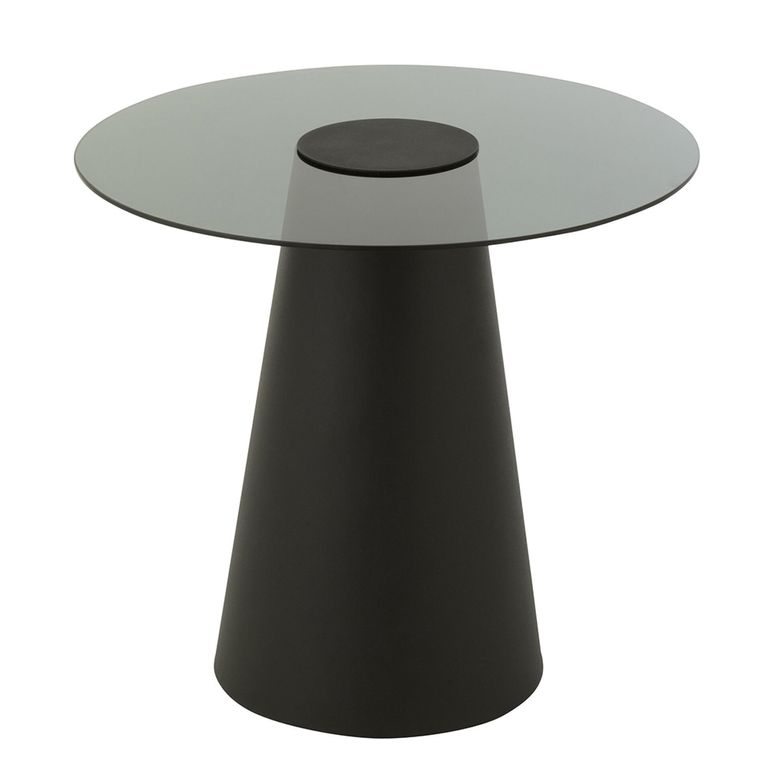 Side Table - Round - Flat Cap Cone - Black - Glass and Metal