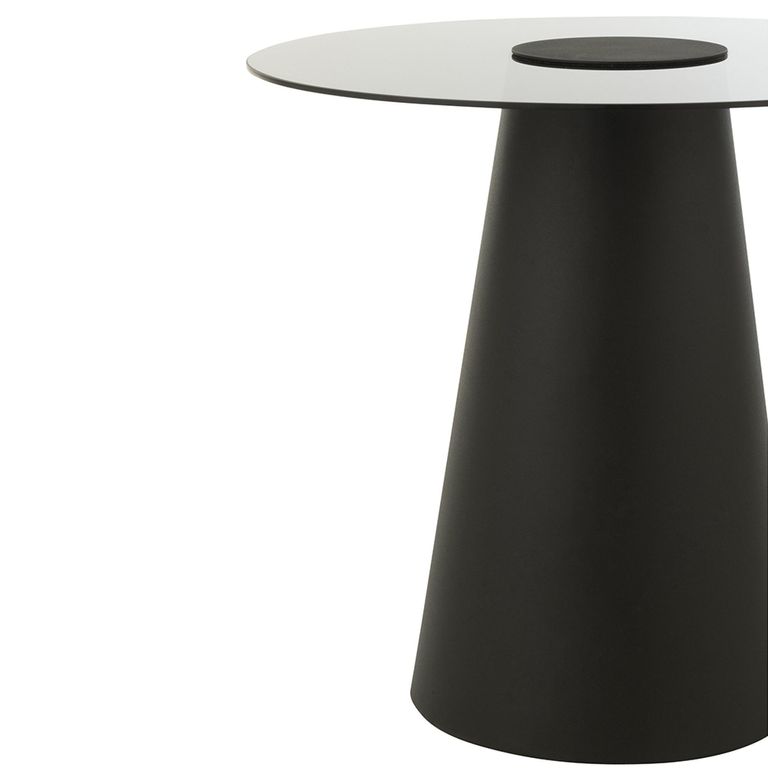 Side Table - Round - Flat Cap Cone - Black - Glass and Metal