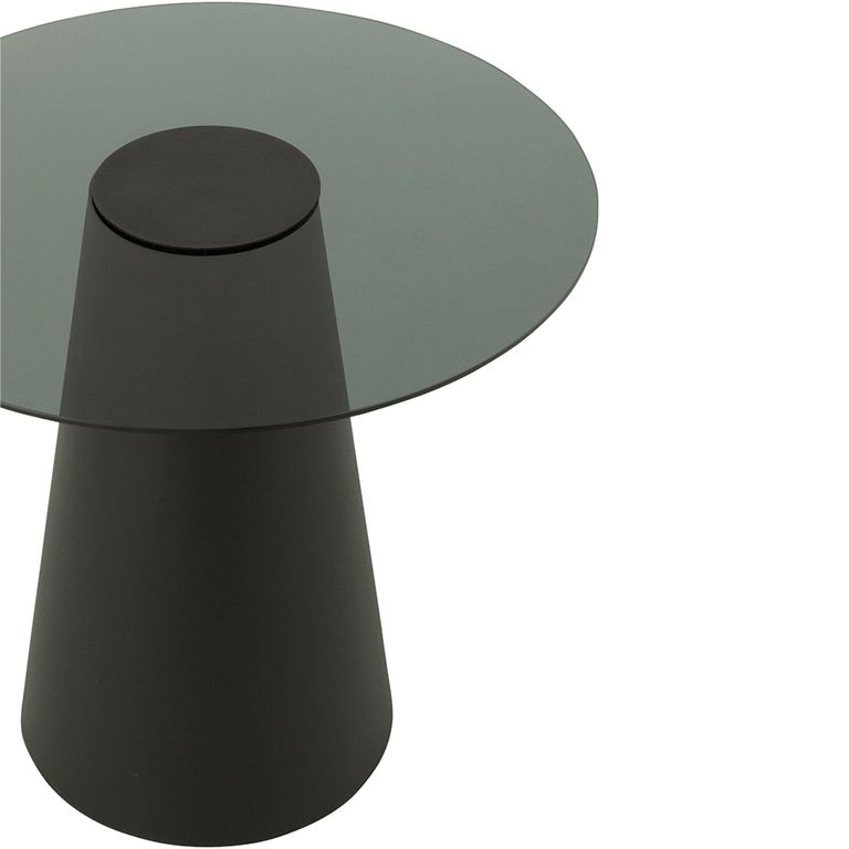 Side Table - Round - Flat Cap Cone - Black - Glass and Metal