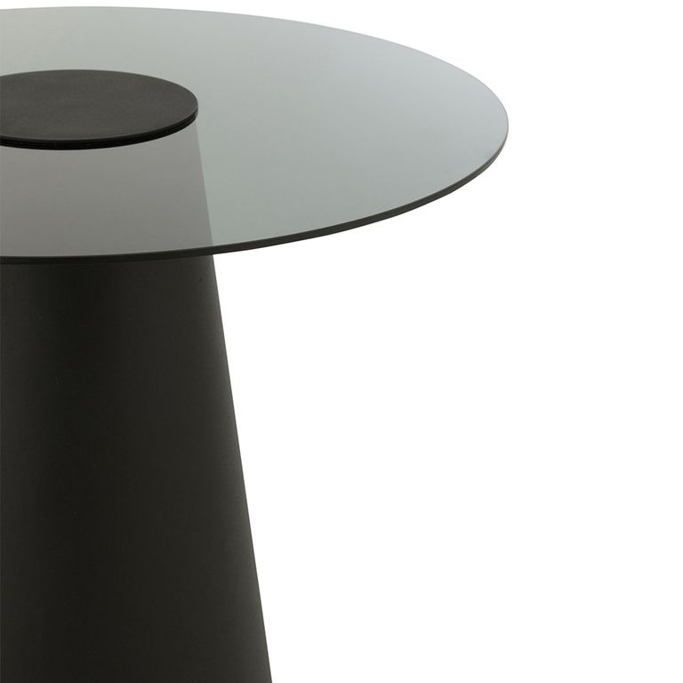 Side Table - Round - Flat Cap Cone - Black - Glass and Metal