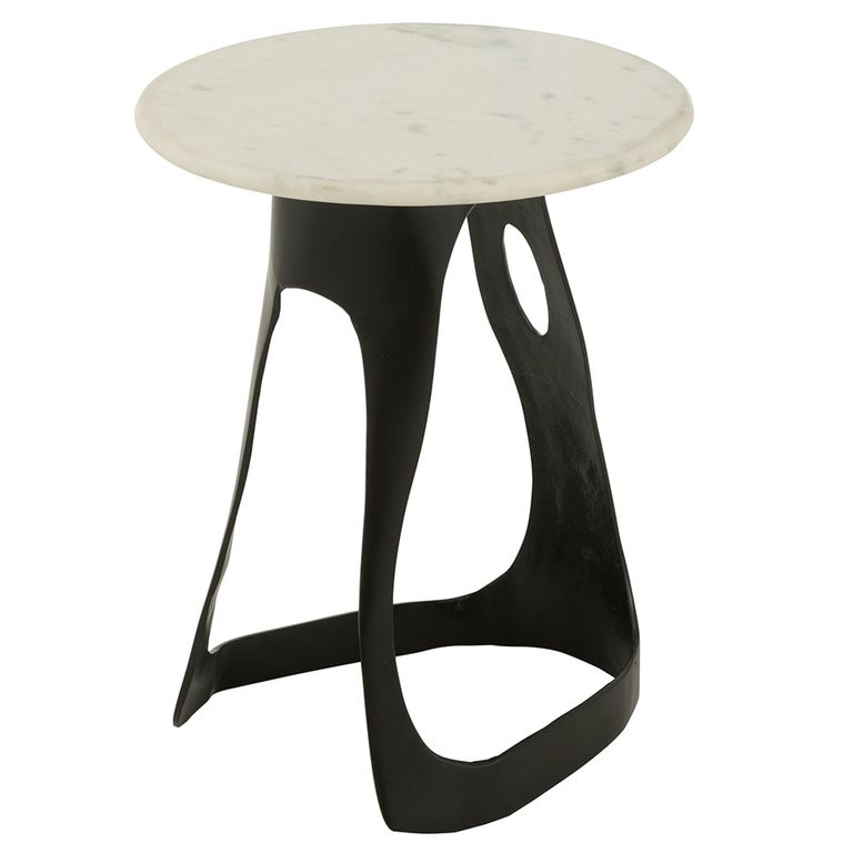 Side Table - Round - Large - White and Black - Marble and Aluminium