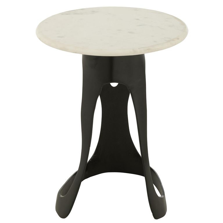 Side Table - Round - Large - White and Black - Marble and Aluminium