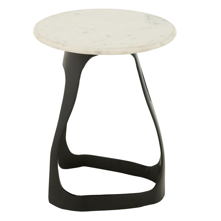 Side Table - Round - Large - White and Black - Marble and Aluminium