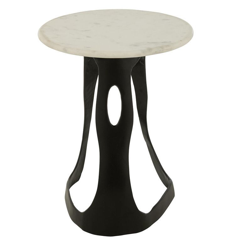 Side Table - Round - Large - White and Black - Marble and Aluminium