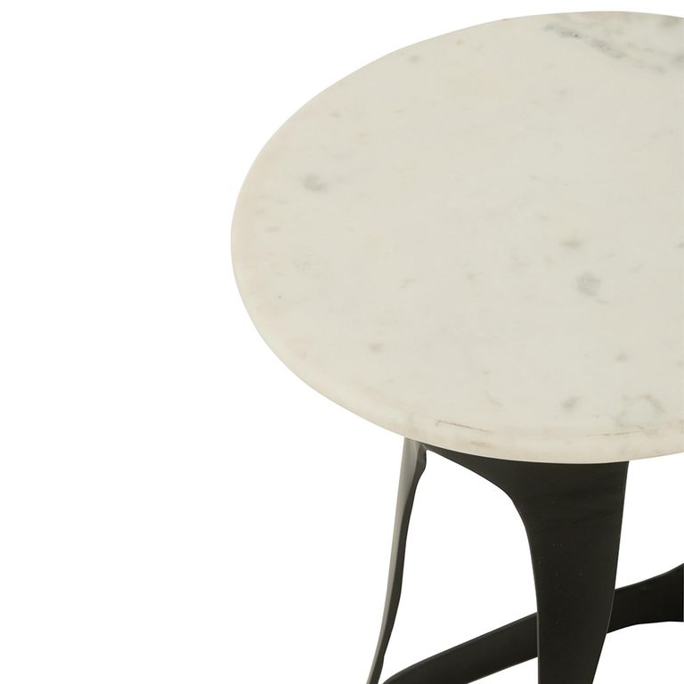 Side Table - Round - Large - White and Black - Marble and Aluminium