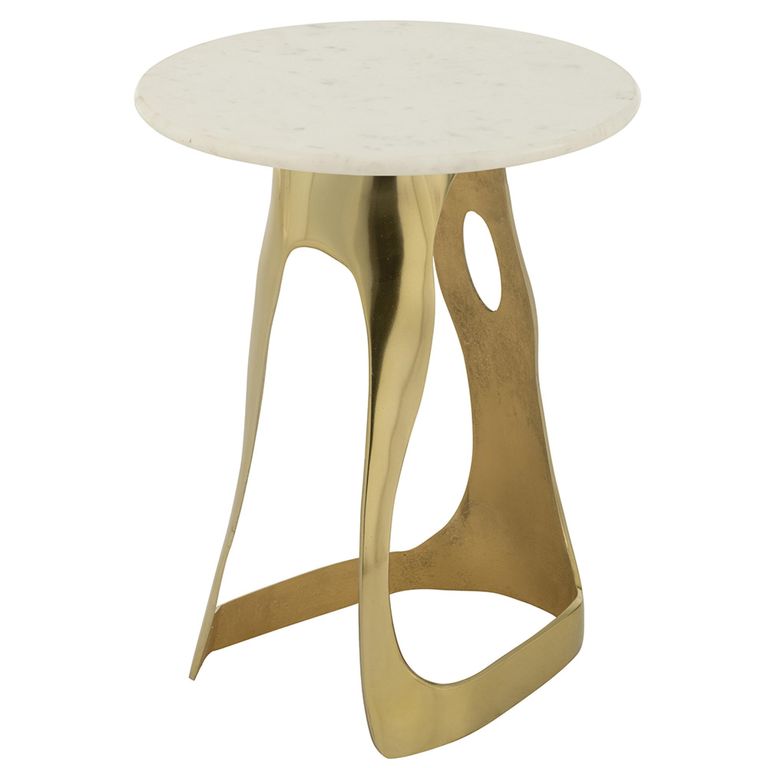 Side Table - Round - Large - White and Gold - Marble and Aluminium