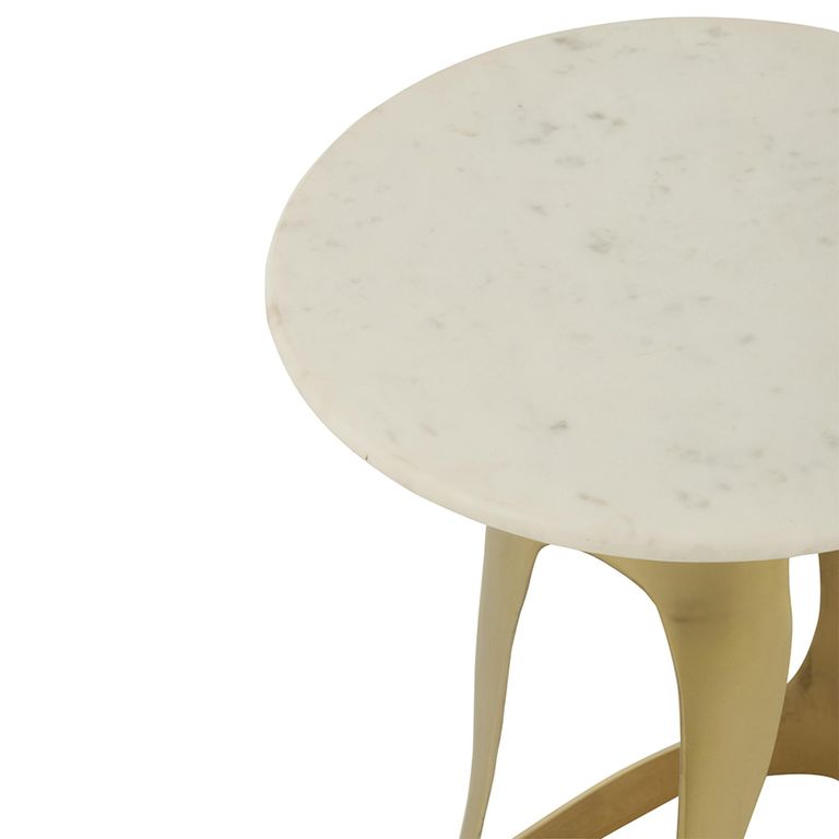Side Table - Round - Large - White and Gold - Marble and Aluminium