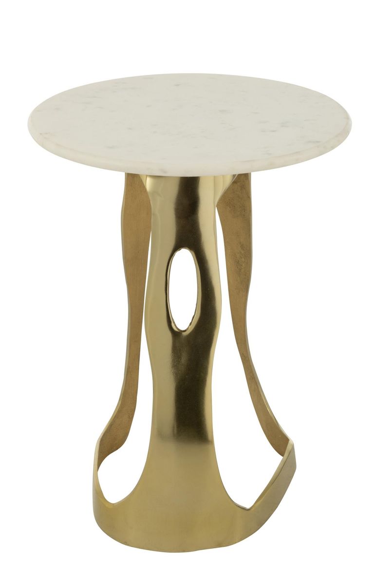 Side Table - Round - Large - White and Gold - Marble and Aluminium