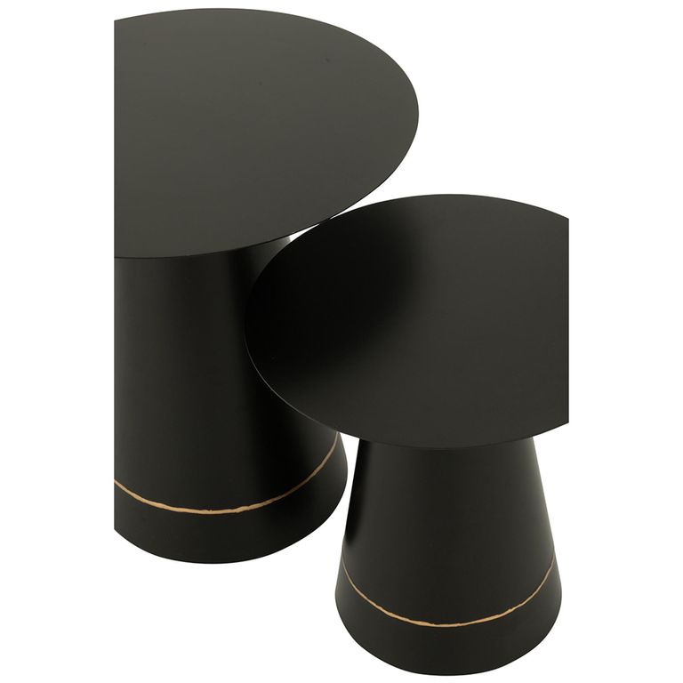 Side Table - Round - Set of 2 - Cone Base - Black and Gold - Metal