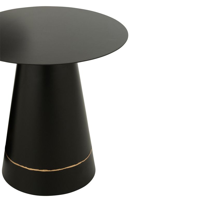 Side Table - Round - Set of 2 - Cone Base - Black and Gold - Metal