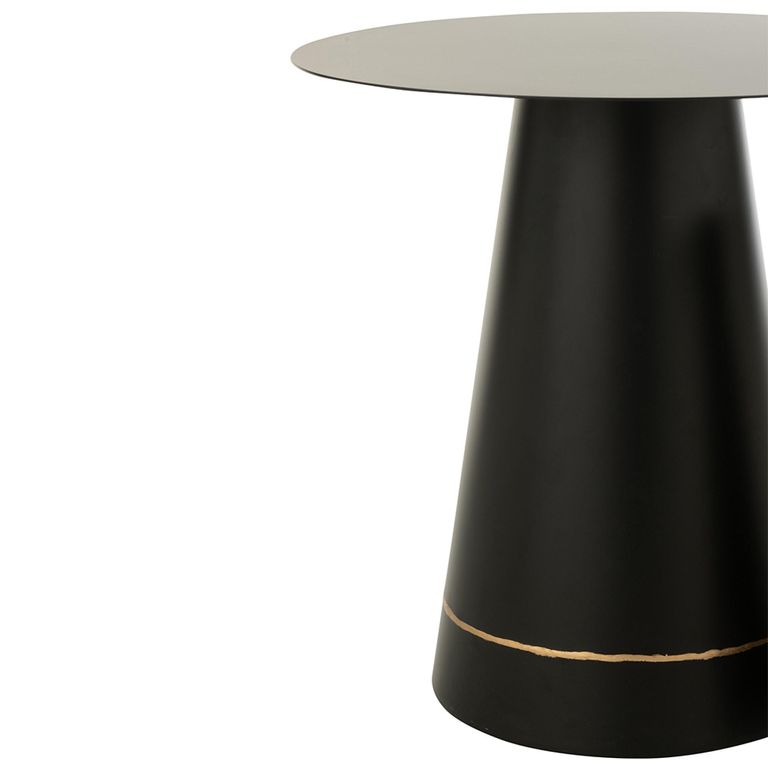 Side Table - Round - Set of 2 - Cone Base - Black and Gold - Metal