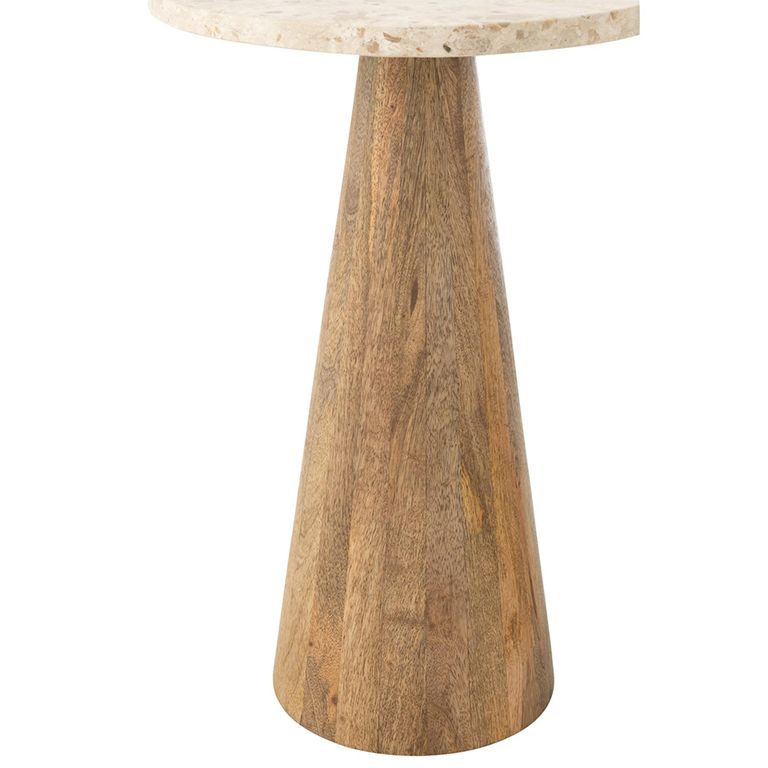 Side Table - Round - Set of 2 - Conical Base - Beige and Brown - Marble and Wood