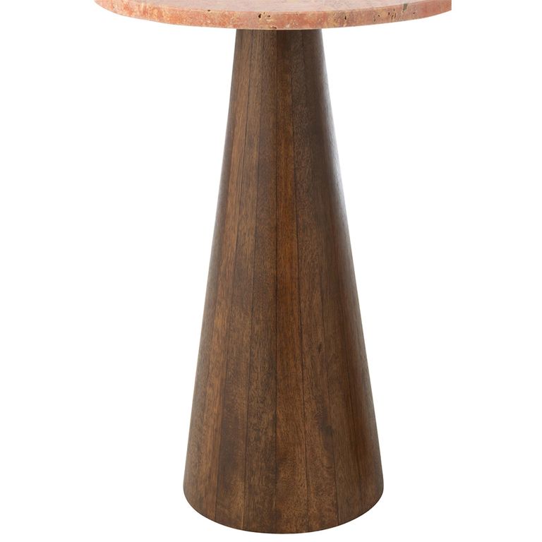 Side Table - Round - Set of 2 - Conical Base - Terracotta and Dark Brown - Marble and Wood