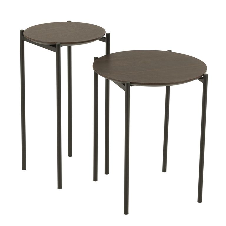 Side Table - Round - Set of 2 - Dark Brown Metal