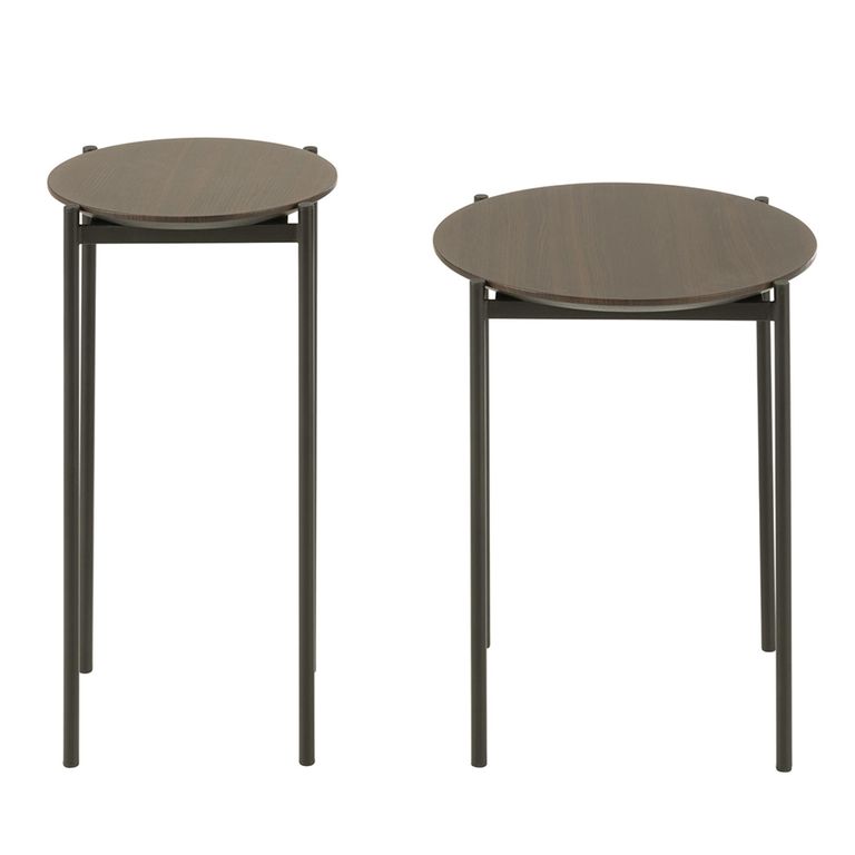 Side Table - Round - Set of 2 - Dark Brown Metal