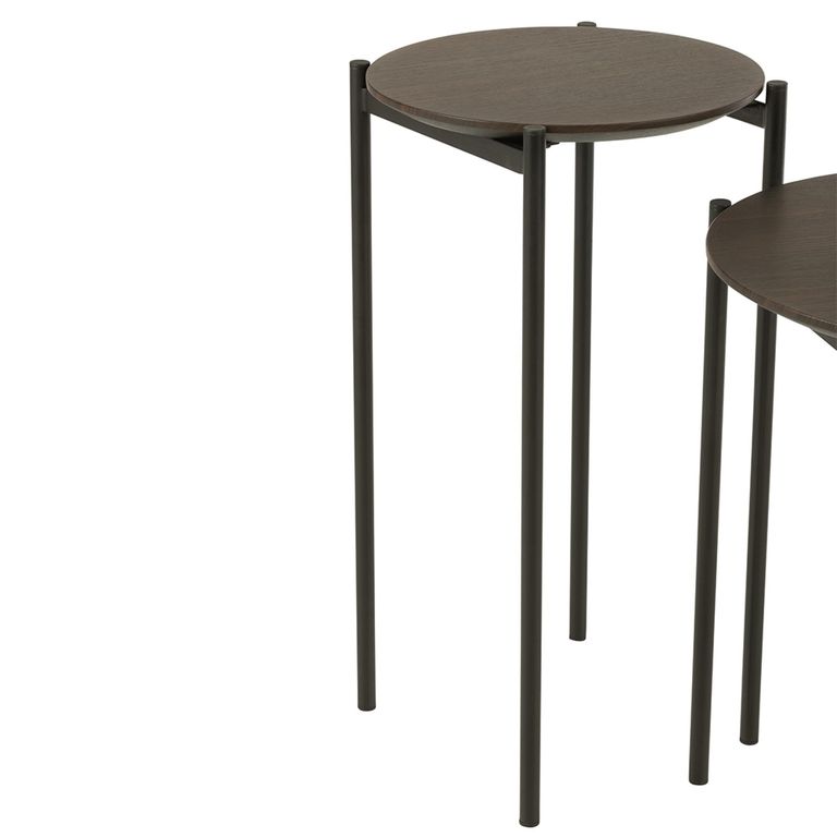 Side Table - Round - Set of 2 - Dark Brown Metal