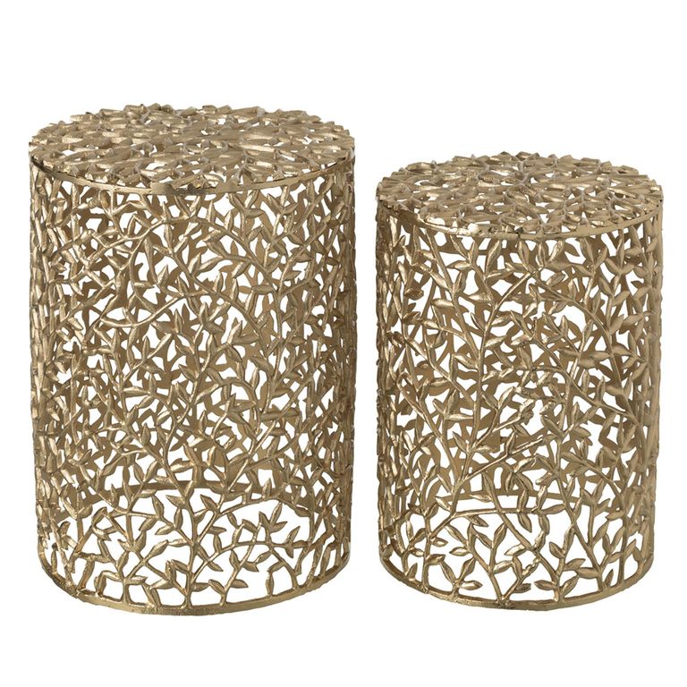 Side Table - Round - Set of 2 - Gold Fretwork - Aluminium