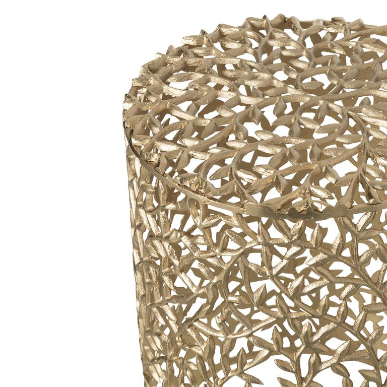 Side Table - Round - Set of 2 - Gold Fretwork - Aluminium