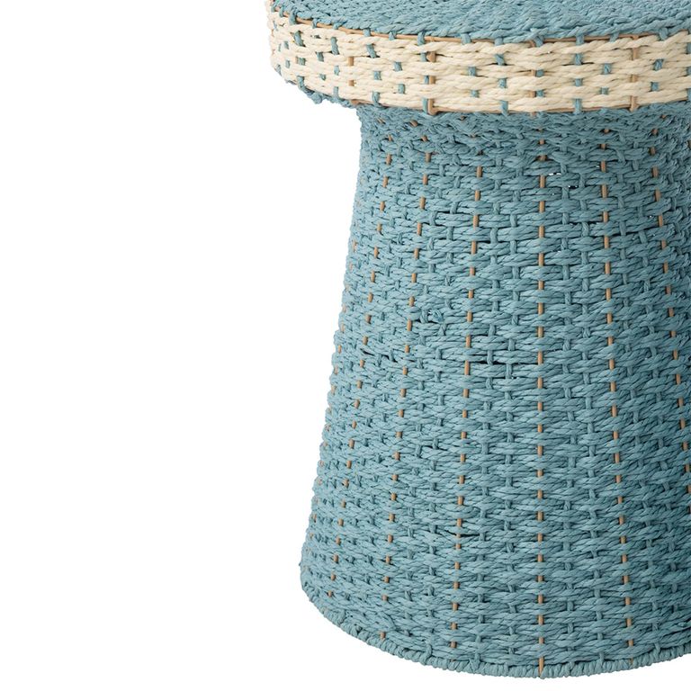 Side Table - Round - Set of 2 - Woven Design - Light Blue and White