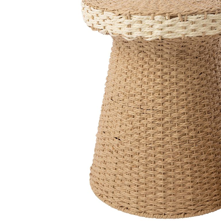 Side Table - Round - Set of 2 - Woven Design - Natural and White