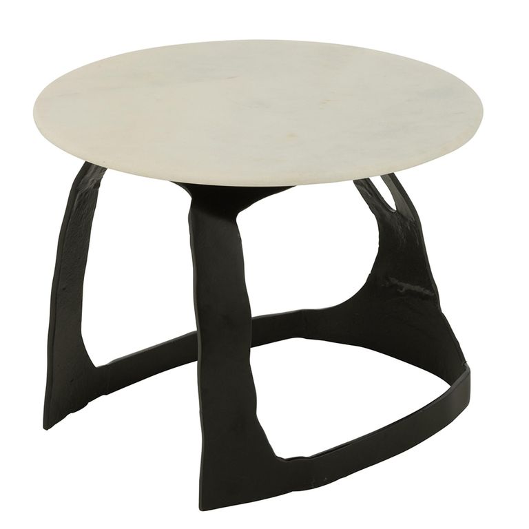 Side Table - Round - Small - White and Black - Marble and Aluminium
