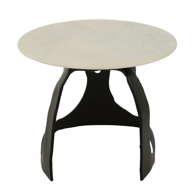 Side Table - Round - Small - White and Black - Marble and Aluminium