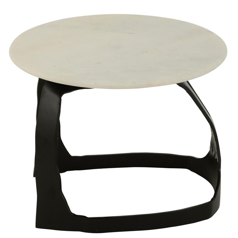 Side Table - Round - Small - White and Black - Marble and Aluminium