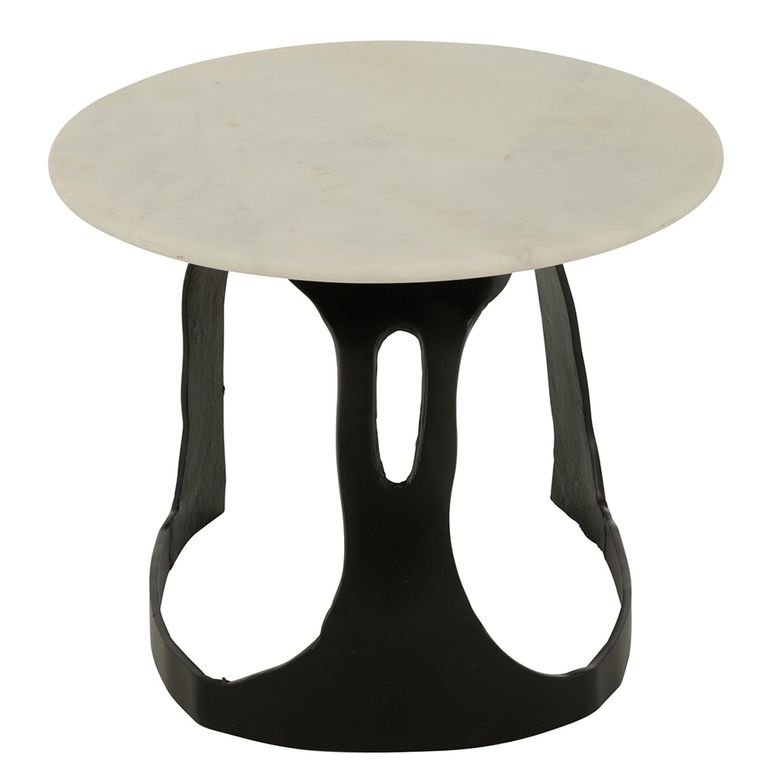 Side Table - Round - Small - White and Black - Marble and Aluminium