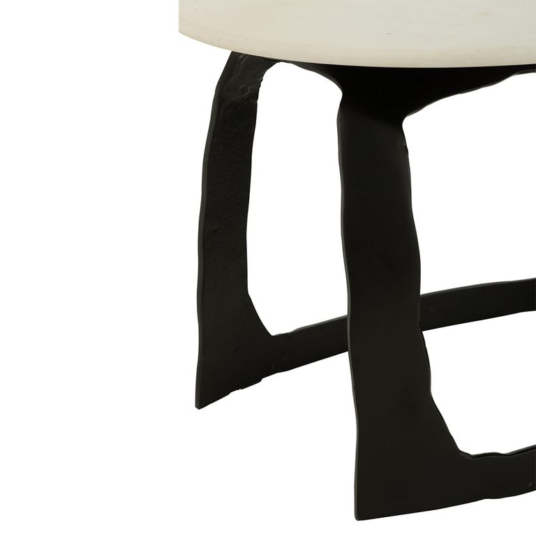 Side Table - Round - Small - White and Black - Marble and Aluminium