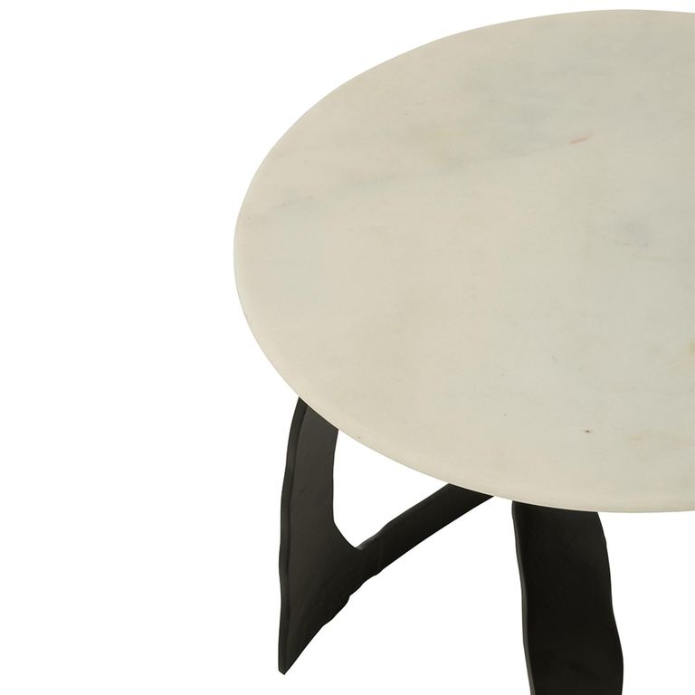 Side Table - Round - Small - White and Black - Marble and Aluminium
