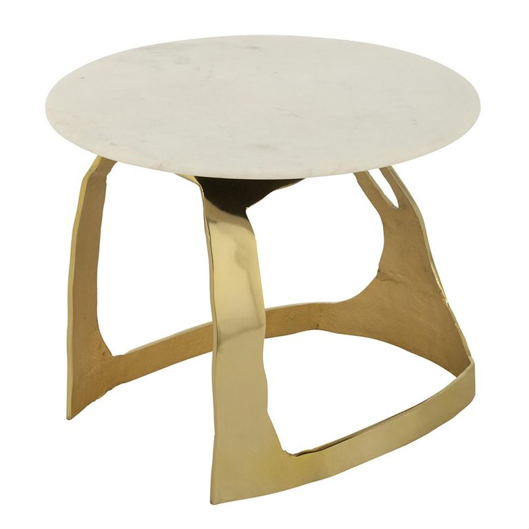 Side Table - Round - Small - White and Gold - Marble and Aluminium
