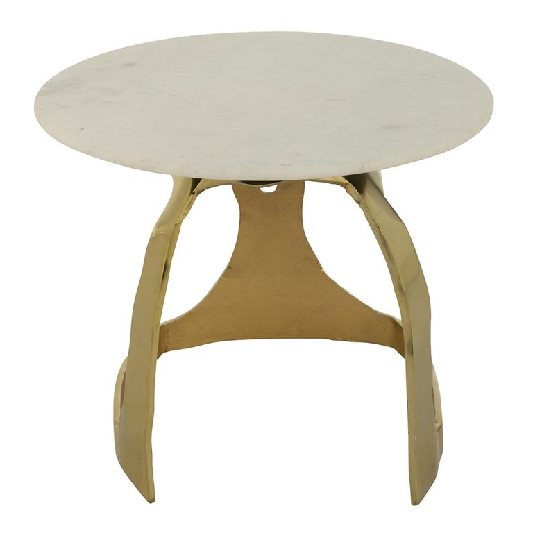 Side Table - Round - Small - White and Gold - Marble and Aluminium
