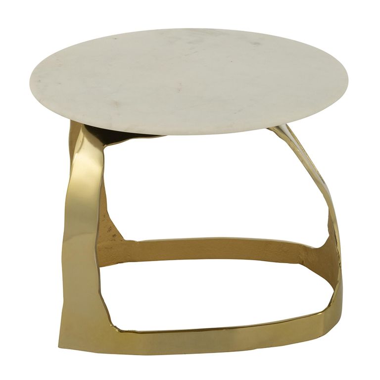 Side Table - Round - Small - White and Gold - Marble and Aluminium