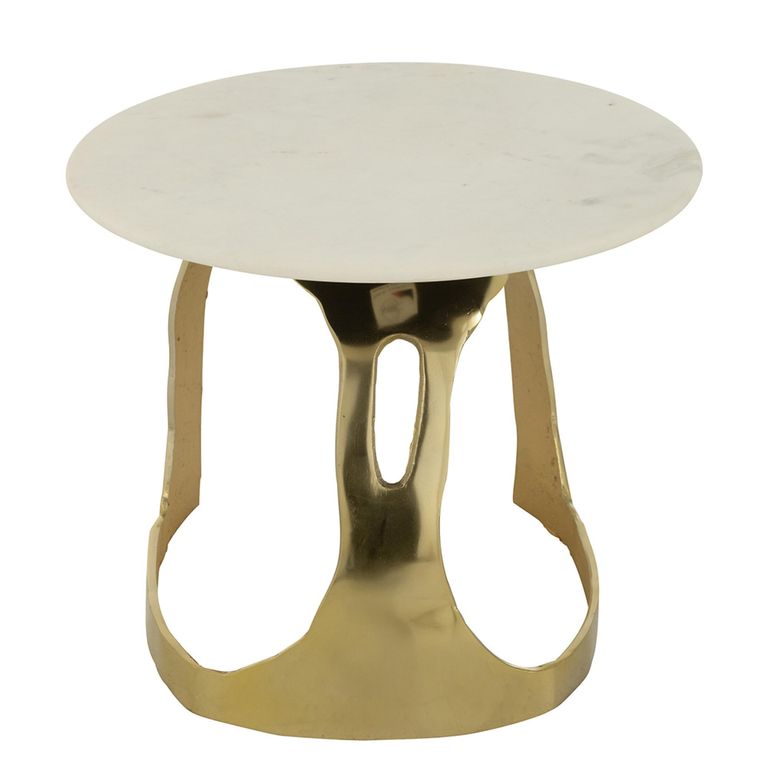Side Table - Round - Small - White and Gold - Marble and Aluminium