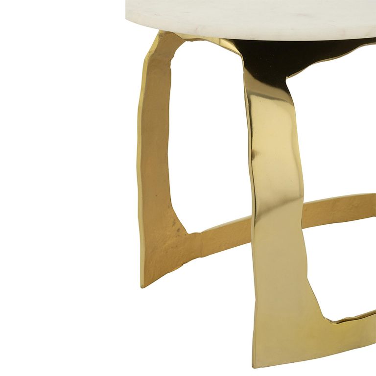 Side Table - Round - Small - White and Gold - Marble and Aluminium
